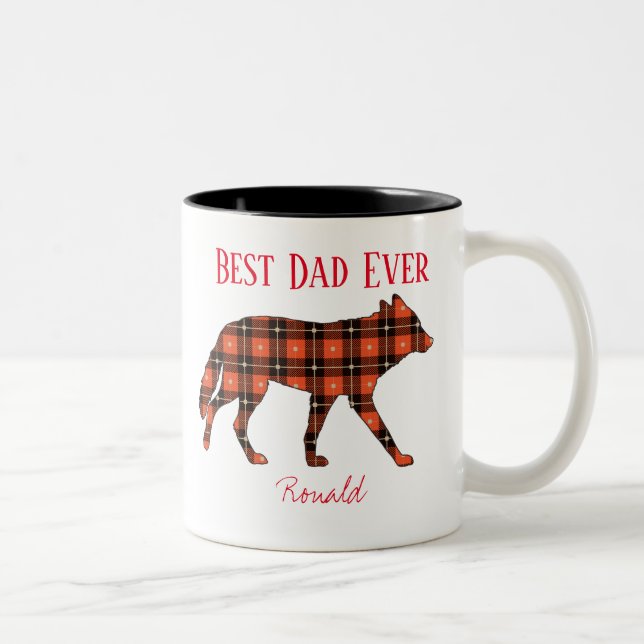 Bester Vater je Wolf Buffalo Kariert Zweifarbige Tasse (Rechts)