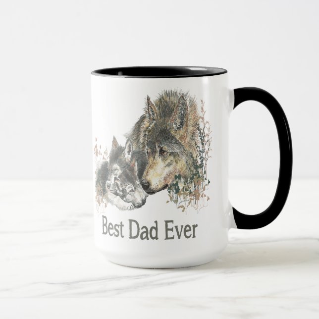 Bester Vater je Wolf Wasserfarbe Tier Ar Tasse (Rechts)