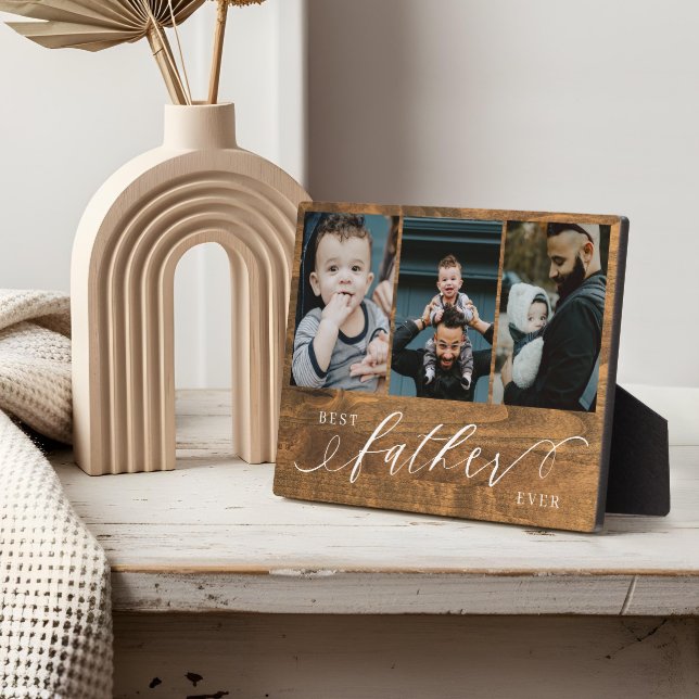 Bester Vater je Woodgrain Vatertag Geschenk Foto Fotoplatte (Best Father Ever Woodgrain Fathers Day Gift Photo Plaque)