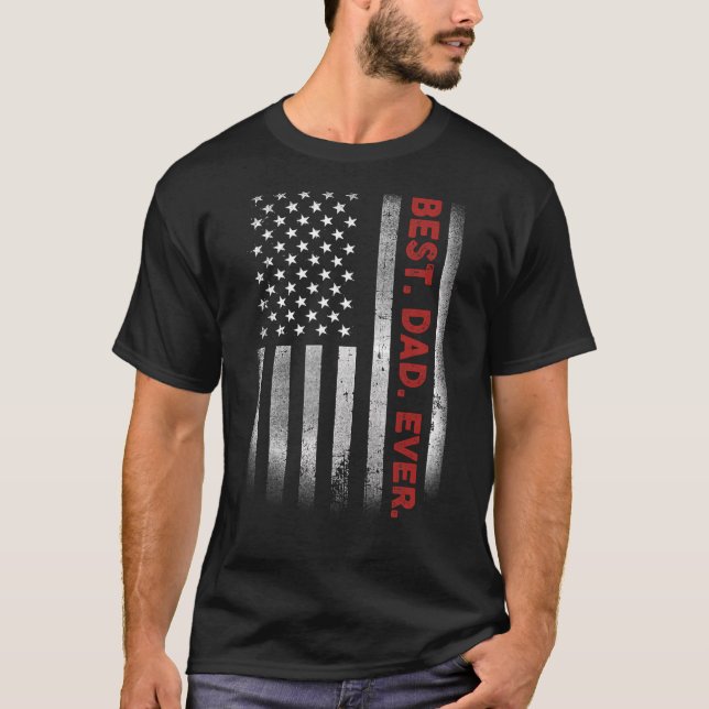 Bester Vater mit amerikanischer Flagge für Vater T-Shirt (Vorderseite)