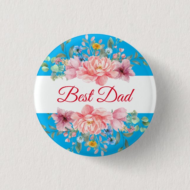 Bester Vater mit Blumenbezug Button (Vorderseite)