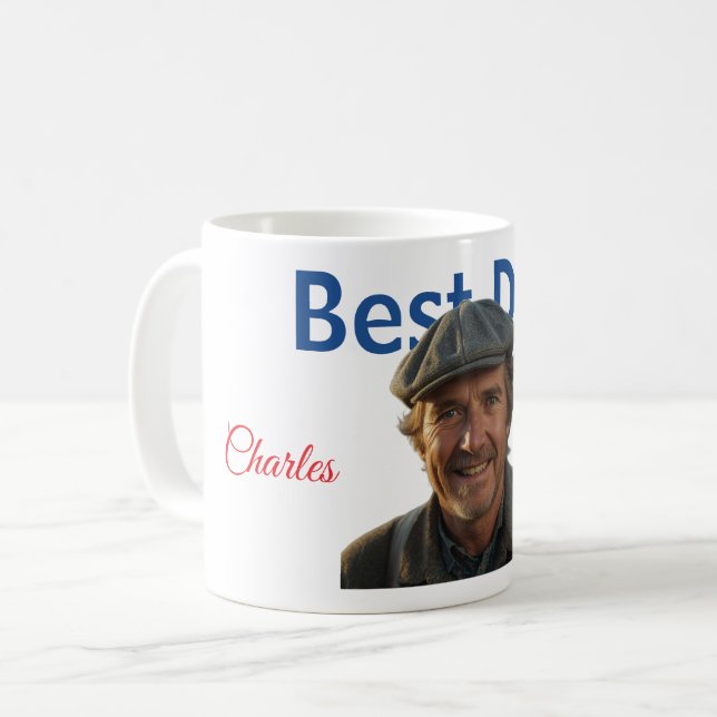 Bester Vater mit Foto und Name Kaffeetasse (Vorderseite Links)