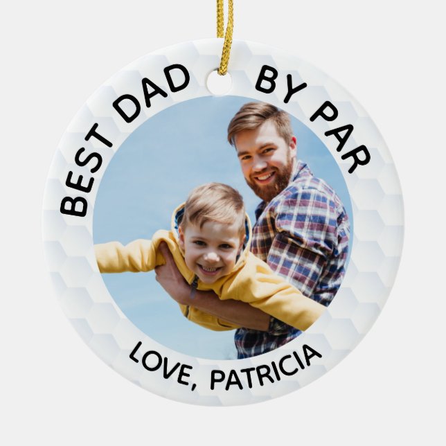 Bester Vater mit Individuelle Name und 2 Fotos Keramik Ornament (Vorne)