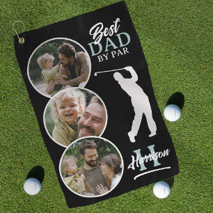 Bester Vater mit Par-Foto-Collage-Monogramm Golfhandtuch