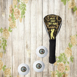 Bester Vater nach Par Calligrafy Goldene Blätter S Golf Headcover
