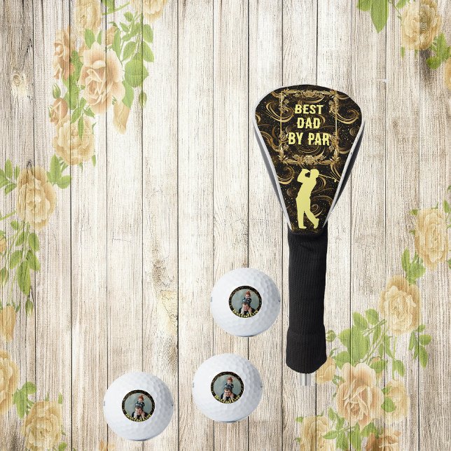 Bester Vater nach Par Calligrafy Goldene Blätter S Golf Headcover (Best Dad By Par Calligraphy Gold Leafy Swirl Black Golf Head Cover)