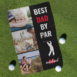 Bester Vater nach Par Foto Monogram Vathday Gesche Golfhandtuch<br><div class="desc">Überraschen Sie Ihren Golfprofi mit einem Vatertag Geschenk,  das er stolz auf dem Golfplatz nutzen kann! Fügen Sie 3 (drei) benutzerdefinierte Bilder zu diesem Design von Ihrem Telefon oder Computer und personalisieren Sie das Monogramm,  indem Sie den Namen und die Initiale ändern.</div>