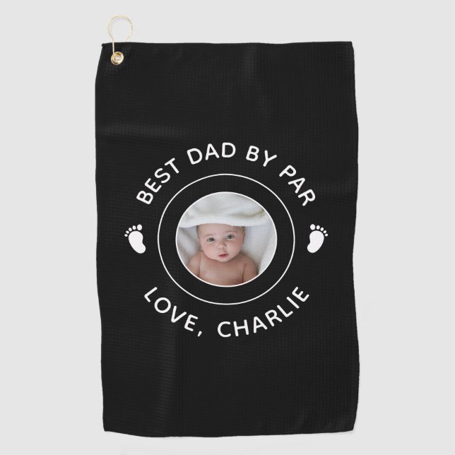 Bester Vater nach Par Foto Neuer Papa Erster Vater Golfhandtuch (Vorderseite)