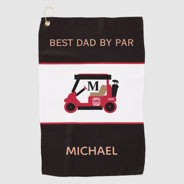 Bester Vater nach Par Golf Cart Monogram Name Golfhandtuch (Vorderseite)