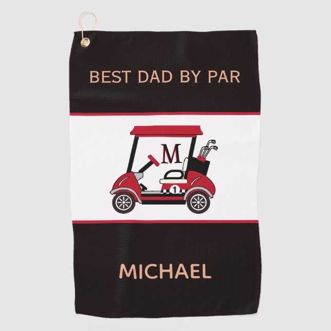 Bester Vater nach Par Golf Cart Monogram Name Golfhandtuch (Vorderseite)