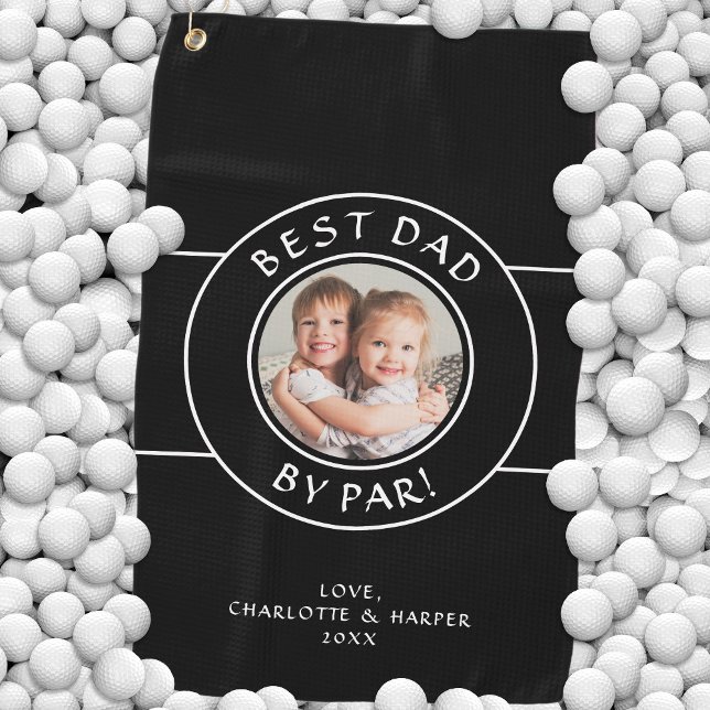 Bester Vater nach Par Golfer Foto Vergnügen Schwar Golfhandtuch (Best Dad By Par Golfer Photo Fun Gift Black White Golf Towel)