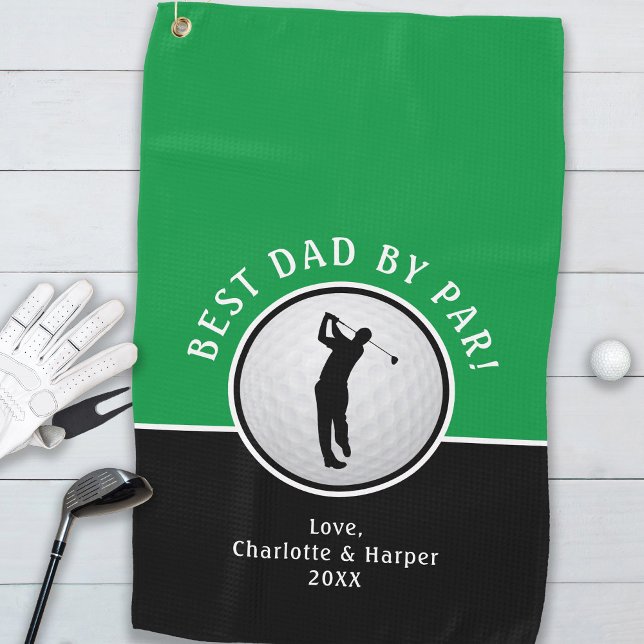 Bester Vater nach Par Golfer Männlich Schwarz Gree Golfhandtuch (Best Dad By Par Golfer Male Black Green Custom Golf Towel)