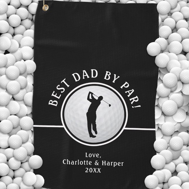 Bester Vater nach Par Golfer Männlich Schwarz und  Golfhandtuch (Best Dad By Par Golfer Male Black & White Custom Golf Towel)