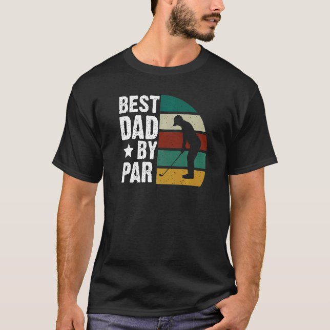 Bester Vater nach Par Golfer Retro Sonnenuntergang T-Shirt (Vorderseite)