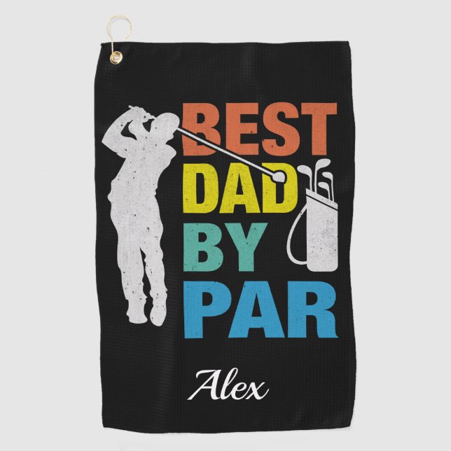 Bester Vater nach Par Individuelle Name Vatertag Golfhandtuch (Vorderseite)