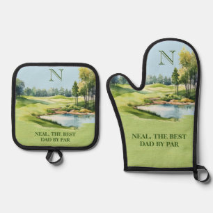 Bester Vater nach Par Watercolor Golfplatz Ofenhandschuh & Topflappen-Set