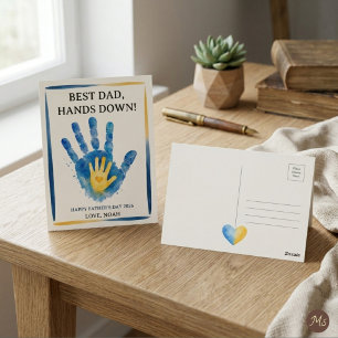 Bester Vater, ohne Frage! Wasserfarben-Handabdruck Postkarte