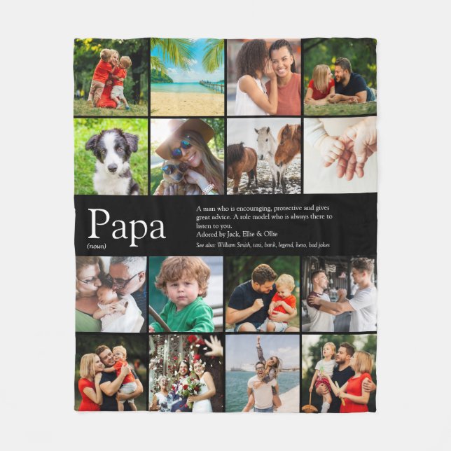 Bester Vater Papa Ever Definition Foto Collage Bla Fleecedecke (Vorderseite)