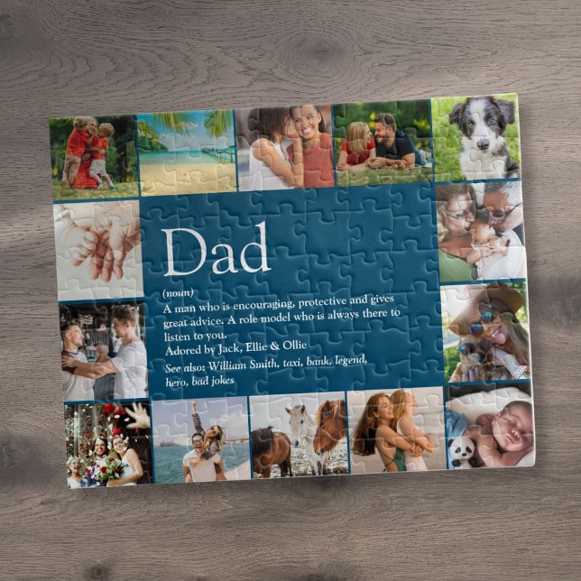 Bester Vater Papa Pater Definition 14 Foto Blau Puzzle (Best Dad Papa Father Definition 14 Photo Blue Jigsaw Puzzle)