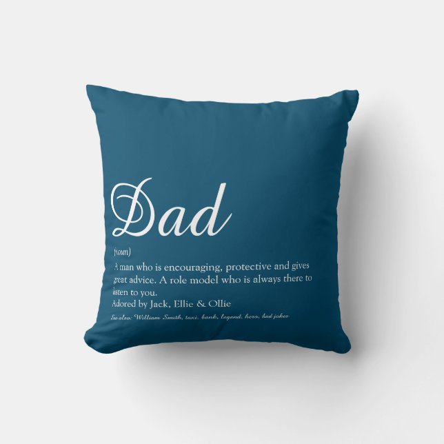 Bester Vater, Papa, Vater Definition Script blau Kissen (Vorderseite)