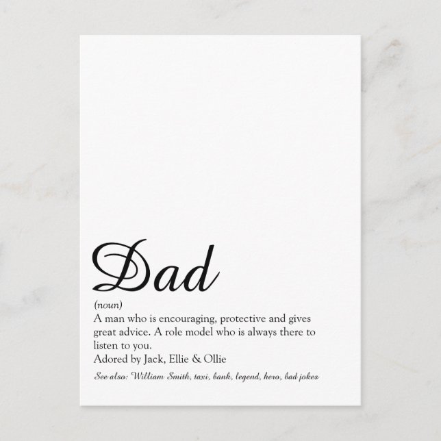 Bester Vater, Papa, Vater-Definition-Script Postkarte (Vorderseite)
