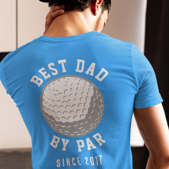 Bester Vater Par Golfo Papa T-Shirt (Best Dad by Par Golfing Gag Back Design Blue T-Shirt)