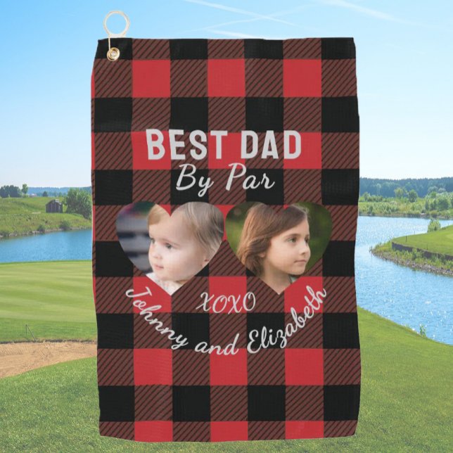 Bester Vater per Par 2 Kinder FotoCollage Personal Golfhandtuch (Von Creator hochgeladen)