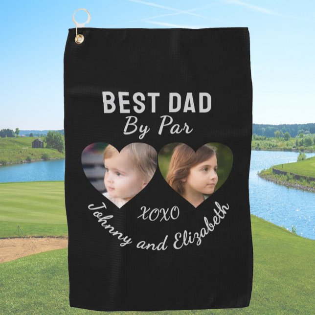 Bester Vater per Par 2 Kinder FotoCollage Personal Golfhandtuch (Von Creator hochgeladen)