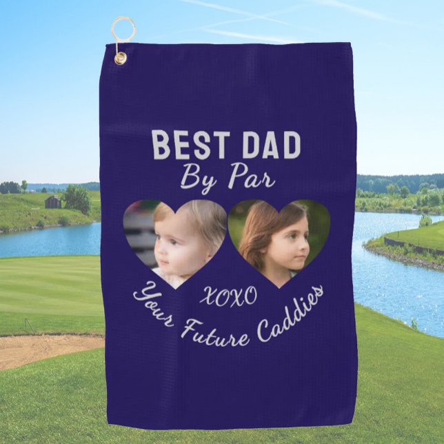 Bester Vater per Par 2 Kinder FotoCollage Personal Golfhandtuch (Von Creator hochgeladen)