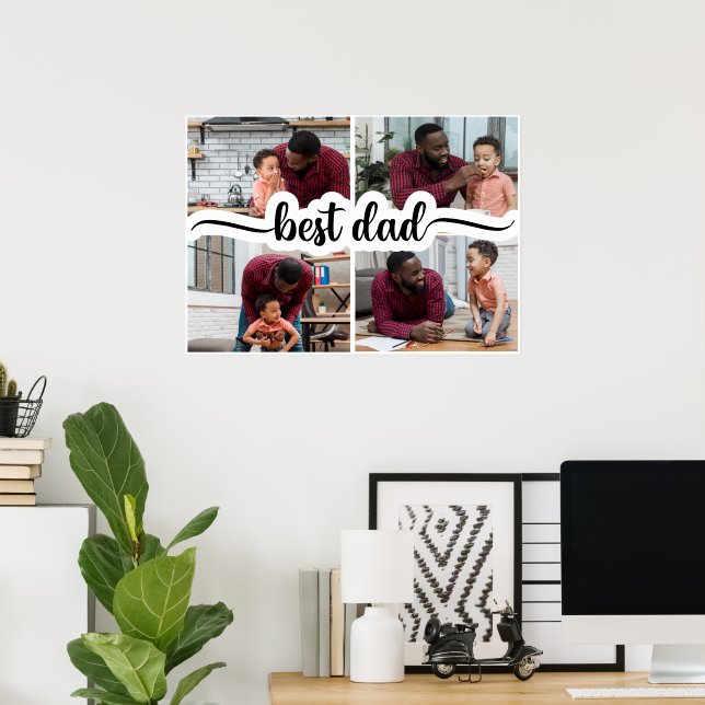 Bester Vater Personalisiert 4 FotoCollage Poster (Heimbüro)