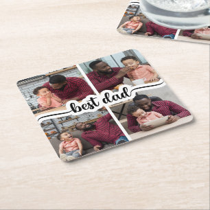 Bester Vater Personalisiert 4 FotoCollage Rechteckiger Pappuntersetzer