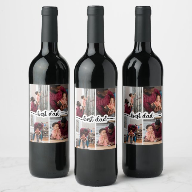 Bester Vater Personalisiert 4 FotoCollage Weinetikett (Flaschen)