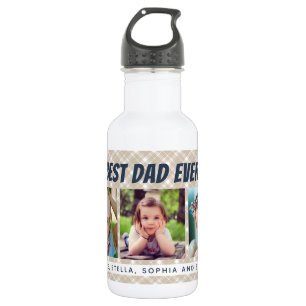 Bester Vater überhaupt   drei Fotos TAN kariert Edelstahlflasche