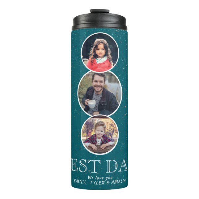 Bester Vater Vatertag 3 Oval Foto Collage Thermosbecher (Vorderseite)