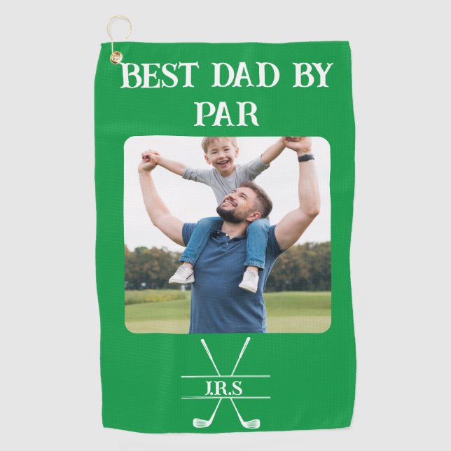 Bester Vater von Par Foto Initials Geschenk für Va Golfhandtuch (Vorderseite)