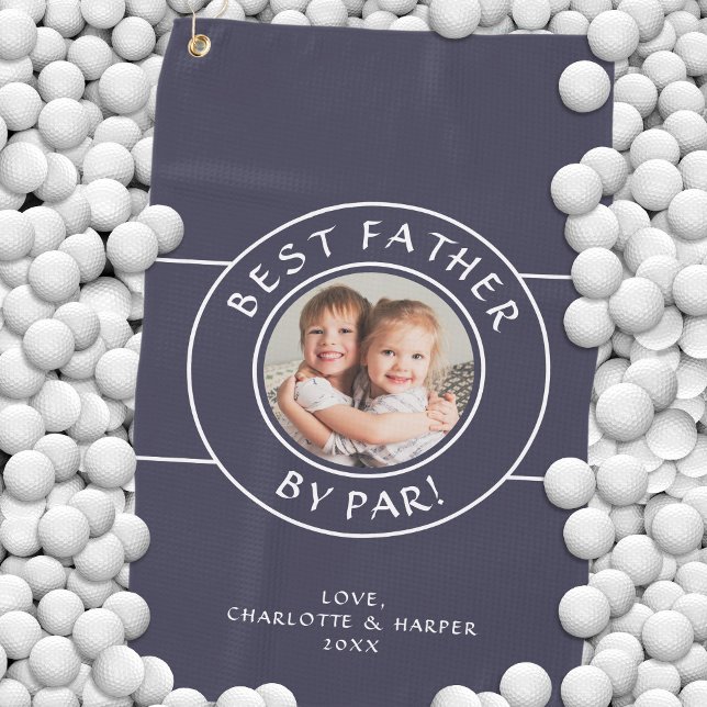Bester Vater von Par Golfer Foto Geschenk blau Golfhandtuch (Best Father By Par Golfer Photo Gift Blue White Golf Towel)