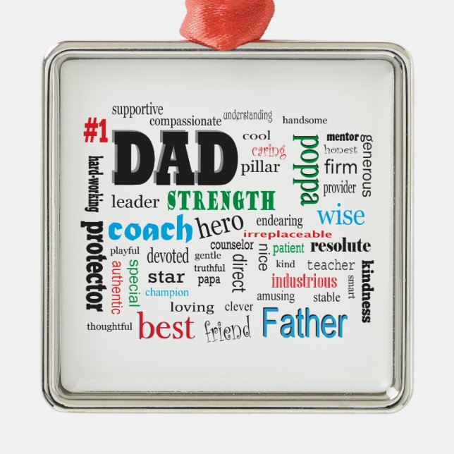 Bester Vater Word Cloud Silbernes Ornament (Vorne)