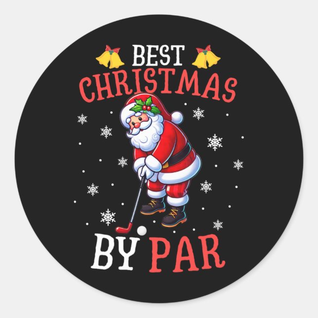 Bester Weihnachten von Par Santa Golfspieler Golfe Runder Aufkleber (Vorderseite)