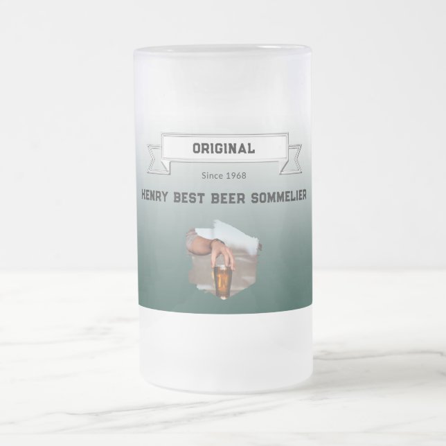 Bestes Bier Sommelier Grün Weißes Foto Mattglas Bierglas (Mittel)