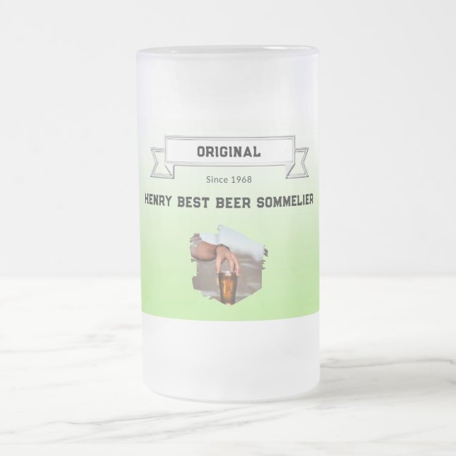 Bestes Bier Sommelier Grün Weißes Foto Mattglas Bierglas (Mittel)