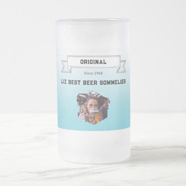 Bestes Bier Sommelier Lean Blau Weißes Foto Mattglas Bierglas (Mittel)