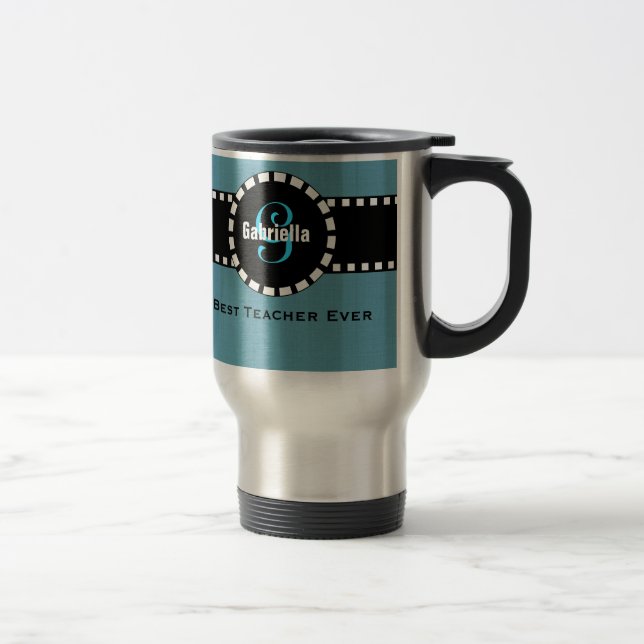 Bestes LEHRER Monogramm und individueller Name V04 Reisebecher (Rechts)