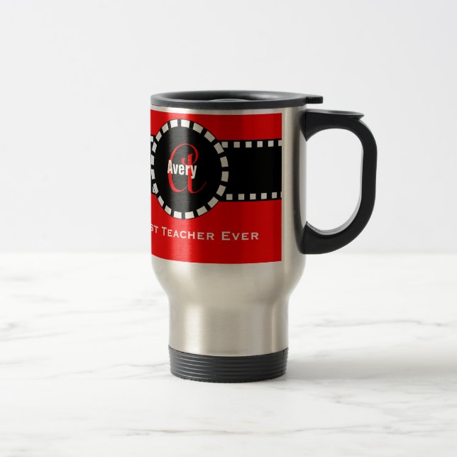 Bestes LEHRER Monogramm und individueller Name V08 Reisebecher (Rechts)
