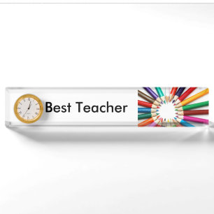 Bestes Lehrer-Schreibtisch-Nummernschild mit Uhr Namensplakette