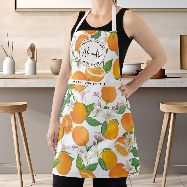 Bestes-Mutter-Skript Orange Citrus Muttertag Schürze (Best Mom Name Orange Citrus Pattern Watercolor Apron)