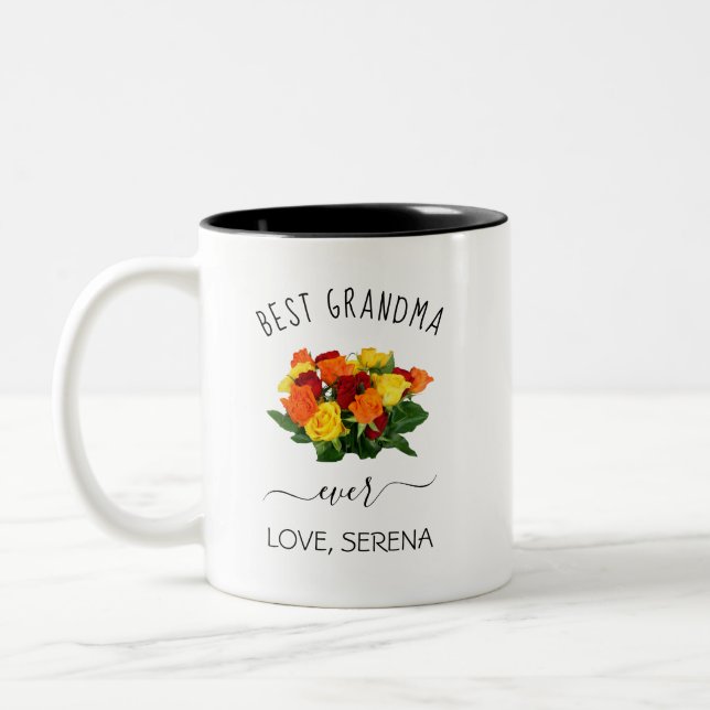 Bestes Oma je, florale Moderne Trendy Zweifarbige Tasse (Links)