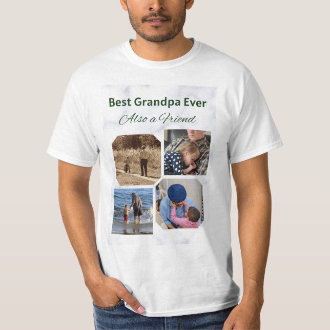 Bestes Opa je 4-Foto-Collage-Script-Shirt T-Shirt (Vorderseite)