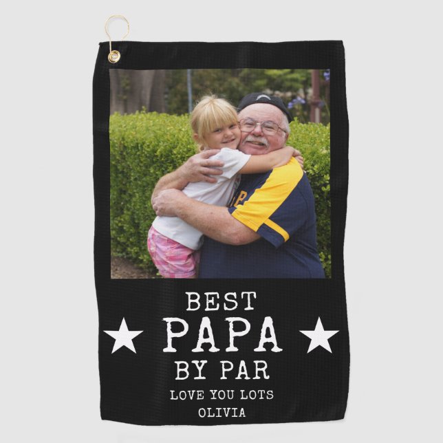 Bestes Papa by Par Personalisiert Grandpa Foto Ges Golfhandtuch (Vorderseite)