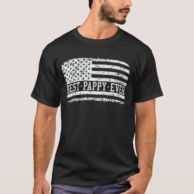 Bestes Pappy je US Flag Grandpa Fathers Day Gesche T-Shirt (Vorderseite)