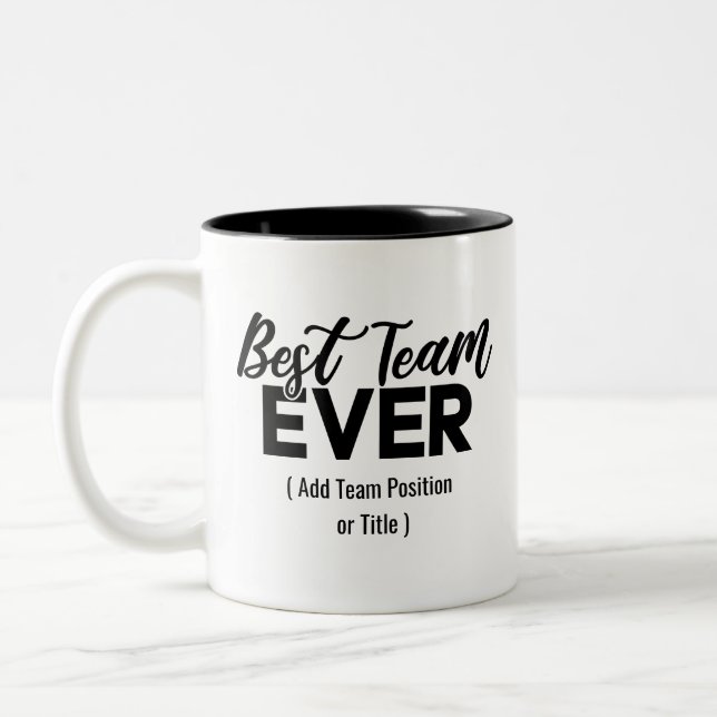 Bestes Team je | Individuelle Name oder Arbeitspla Zweifarbige Tasse (Links)